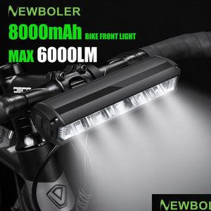 Bike Lights Boler Bicycle Front 6000Lumen 8000Mah Waterproof Flashlight Usb Charging Mtb Road Cycling Lamp Accessories 230110 Drop D Dhugl