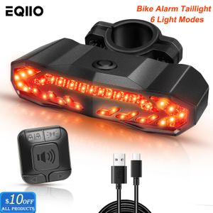 Luzes de bicicleta Eqiio Alarme de bicicleta Luz traseira anti-roubo LED 6 modos USB recarregável à prova d'água Luz traseira de freio de indução inteligente Lâmpada traseira 230204