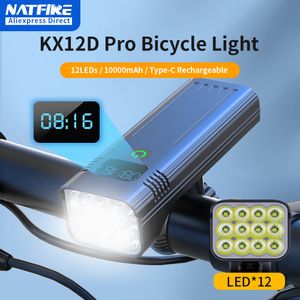 Lumières de vélo Natfire 12 LED Light 4800 Lumen USB C rechargeable en aluminium VTT vélo 10000mAh Power Bank Phare 6 à 230907