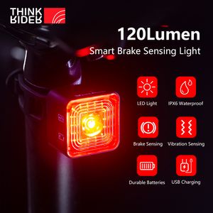 Luces de bicicleta ThinkRider Smart Bicycle Tail Luz trasera Auto Start Stop Brake IPX6 Impermeable USB Carga Ciclismo Luz LED 120LM 230204