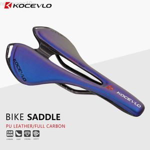 Selles de vélo KOCEVLO Full Carbonfiber + Leather Fiber Road Mountain Bike Saddle Seat Cushion Carbon Bicycle Discoloration Cycling Parts HKD230710