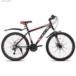 Bicicletas Ride-Ons Hiland Mountain Bike 21 velocidades Transmisión Marco de aluminio Ruedas de 26 pulgadas Radios de freno de disco Hombres Mujeres Hombres MTB Bicyc L240319