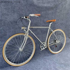 Bicicletas Vintage Bike Road Bicyc Piezas de ciclismo Ciclismo 700 C Marco de acero de alto carbono Silver Ecroplatada L48