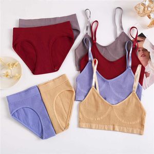 Bikini Air Bra & Panties Women New Sexy Low Waisted Thong2PCS/Set Seamless Stretch Sport Thong Briefs Style Panty lette Crop Top Intimates Lingerie