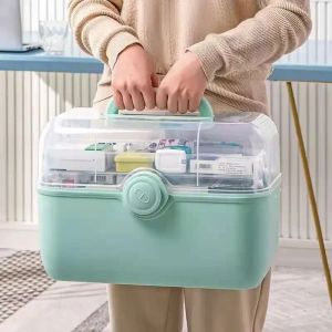 Bacs Big Médeau de médecine familiale Box Conteneur de stockage 3 couches Pill Organisateur Boîte de premiers secours