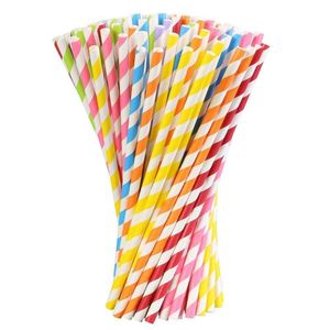 Biodegradable Colorful Stripes Paper Straws Pink Blue Yellow Drinking Straws Wedding Birthday Party Decoration Baby Shower Kids