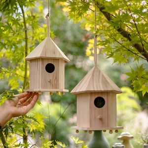 Cages à oiseaux Nid d'oiseau en bois créatif avec corde suspendue Cage à perroquet Maison à oiseaux Accessoires pour animaux de compagnie Jardin extérieur Patio Ornements décoratifs 230516