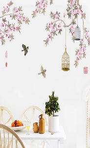 Oiseaux volant parmi les fleurs branches d'arbres autocollants muraux salon chambre fond de chambre décor mural affiche art art cage mur de service de2157538