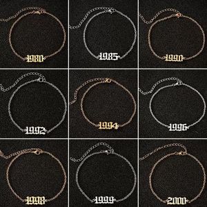 Numéro de naissance Numéro de cheville Gold Silver Ankle Bracelets For Women 1980-2000 en acier inoxydable Chemins de cheville ajusté de la chaîne de pieds d'été bijoux d'anniversaire d'anniversaire