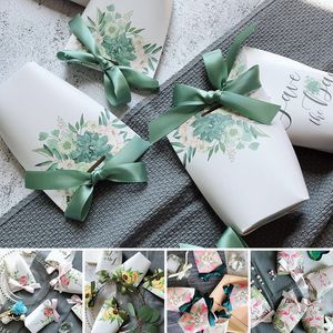 Anniversaire bébé douche coffrets cadeaux étui à sucre fournitures de fête faveurs de mariage sac de bonbons avec imprimé fleur et ruban