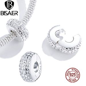 BISAER Open Stopper 100% 925 Sterling Silver Simple Round Spacer Beads fit Bracelets Bracelets DIY Bijoux Accessoires ECC1490 Q0531