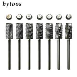 Bits Hytoos Barrel Carbide Nail Drill Bit Rotary Burrs Inversed Chip Revaling Bits Milling Cutter for Manucure Nails Accessories Tool