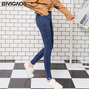 BIVIGAOS Femmes Automne Nouveau Étiquetage Jeggings Maigre Slim Porté Déchiré Jeans Leggings Pour Femmes Jeans Crayon Pantalon Plus La Taille LJ201030