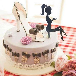 Negro acrílico pastel topper silueta niña princesa boda novia y novio decoraciones postre cupcake topper fiesta suministros Y200618