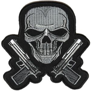 Pistolets noir et blanc et crâne métal brodé fer sur bricolage applique dos Patch - 3 5 4 25 pouces 317T