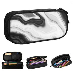 Estuche para lápices de mármol blanco y negro, caja para bolígrafos artística con tinta abstracta, bolsa para niña y niño, almacenamiento grande, regalos escolares para estudiantes