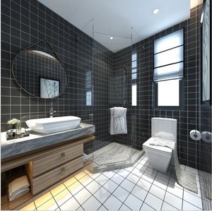 Azulejos en blanco y negro 300mm líneas geométricas de cocina comedor de cocina baldosas de pared baño antideslizante Playor Namental losa para pavimentar el piso