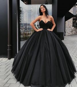 Vestido de fiesta negro Vestidos de fiesta góticos 2019 Falda hinchada sin tirantes Desfile formal Vacaciones Desgaste Vestidos de fiesta de noche Robe De Mariee