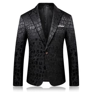 Traje de boda con patrón de cocodrilo para hombre, chaqueta Blazer negra, trajes elegantes ajustados, ropa de escenario para cantante, Blazers para hombre, diseños 9006, trajes