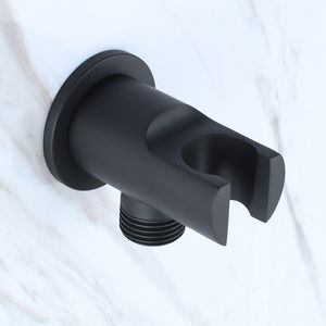 Support de support de pommeau de douche à main en laiton noir avec connecteur de tuyau unité de coude mural bec angle d'entrée d'eau 201105