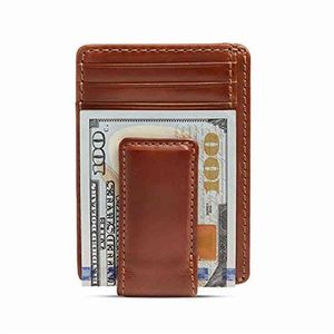 Noir marron hommes fort magnétique RFID bloquant mince en cuir véritable pince à billets portefeuille pour homme Gift233L