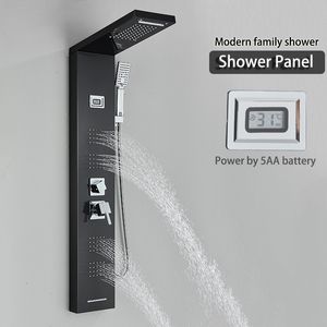 Black/Brushed Bathroom Shower Panel Tower System Wall Mounted Mixer Tap Hand Shower Faucet SPA Massage With Temperature Screen