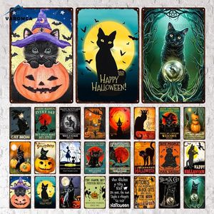 Black Cat Retro Metalen Schilderij Fineer Muur Decor Plaat Teken Metalen Posters Vintage Emaille Bord Muurplaques Dierenwinkel Halloween Decor 30X20cm W03