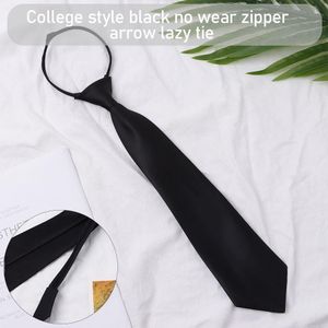 Corbata negra con Clip para mujer, corbata estrecha y sedosa, delgada, lisa, estilo coreano, Simple, elegante, combina con todo, a la moda, Unisex