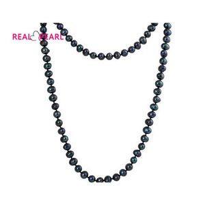 Collier d'eau douce de couleur noire, Long, bijoux en perles pour charme, cadeau féminin