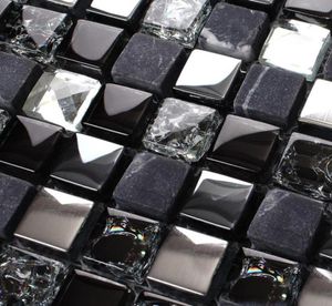 Carreaux de dosseret de cuisine en mosaïque de pierre de verre de cristal noir SGMT165 carrelage de mur de douche en verre de diamant argenté Bathroom3824883