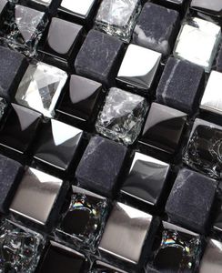 Carreaux de carreaux de cuisine en mosaïque en mosaïque en verre en cristal noir SGMT165 Silver Diamond Glass Shower Wall Wall Bathroom331376