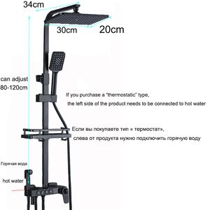 Affichage noir thermostatique Fauce de douche Ensemble de baignoire pluviométrique Tap de baignoire avec étagère de salle de bain Le flux d'eau produit de l'électricité