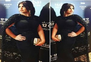 Robes de célébrités du soir noir Nancy Ajram 2016 avec bling dentelle de dentelle middle orient