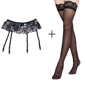 Black Garters Embroidery Floral Sexy Garter Belts with Black stocking set for women/female/lady, Clothing accessories
