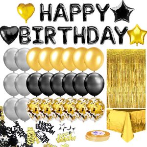 Black Gold Joyeux anniversaire Ballons Man Femmes Party décorations adultes pour enfants garçon fille 1 2 3 5 6 10 11 15 25 30 35 40 50 60 ans