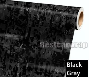 Enveloppe de voiture en vinyle noir gris numérique Tiger Camo avec bulle d'air autocollant de voiture graphique Camouflage Pixel gratuit Taille du film 1.52x30m 5x98ft