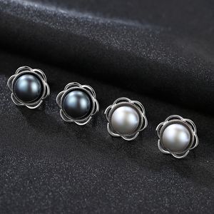 Black Grey Freshwater Pearl Flowers S925 Boucles d'oreilles en argent Silver Jewelry Co dans le temp￩rament de la mode cor￩enne Temperament de boucles d'oreilles d￩licate Cadeau accessoires