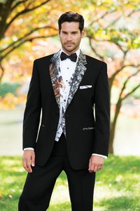 Tuxedos de marié noir Camouflage cran revers hommes smoking de mariage Style hommes d'affaires dîner bal Blazer costume 3 pièces (veste + pantalon + cravate + gilet) 2120