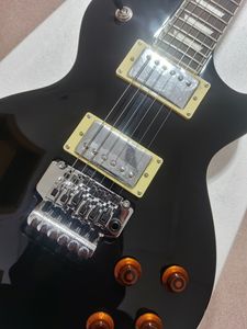 Cuerpo de guitarra negro, incrustaciones trapezoidales en diapasón de palisandro, herrajes electrónicos de níquel-cromo, diseño ergonómico, trémolo Floyd Rose, en stock