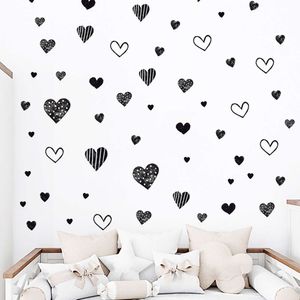 Pegatinas de pared con patrón en forma de corazón negro, pegatinas de pared del dormitorio para sala de estar de estilo moderno, pegatinas decorativas para el hogar, decoración del hogar Diy