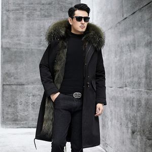 Veste noire Maits de fourrure verts hommes Vestes longues hiver