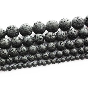 Pierre volcanique de lave noire perles en vrac 4-12mm pour la fabrication de bijoux DYI boucle d'oreille Bracelet collier pour hommes femmes