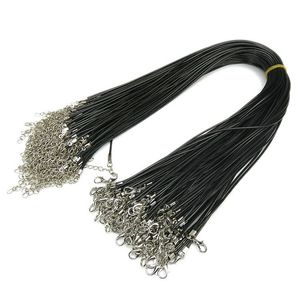 Cuerda de cordón de cera negra, alambre de 1,5mm para collar con colgante DIY, regalo con broche de langosta, amuletos de cadena, joyería, 100 unids/lote, venta al por mayor