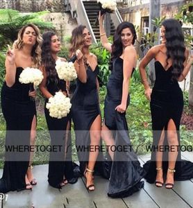 Vestidos de dama de honor largos negros 2020 Vestidos formales largos con abertura larga, escote en forma de sirena, sin espalda, simples, baratos, sexys, para dama de honor para 2830963