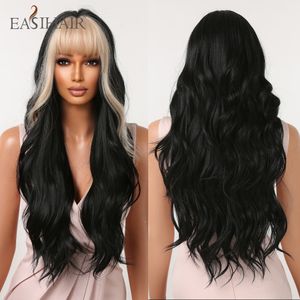 Perruques synthétiques longues ondulées noires avec frange blanche perruque de cheveux naturels d'Halloween pour les femmes noires Cosplay quotidien résistant à la chaleur direct d'usine