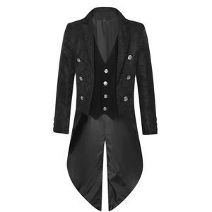 Noir médiéval Jacquard Tailcoat veste hommes Goth Long Steampunk formel gothique victorien redingote manteau hommes fête Halloween vêtements 240111