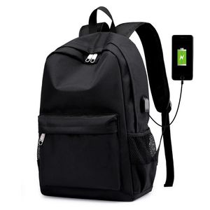 Mochilas negras para hombres, mochila de escuela secundaria para niños, mochila de nailon con carga USB para adolescentes, mochila para estudiantes adolescentes de gran capacidad 240116