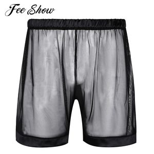 Black Mens Lingerie Hot Shorts Vêtements de nuit See-through Mesh Loose style Sexy Male Lounge Boxer Shorts Nightwear