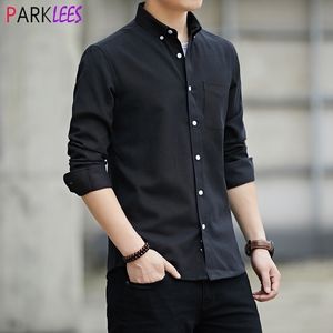 Camisa Oxford negra para hombre de marca Slim Fit de manga larga para hombre Camisas de vestir Casual con botones Chemise Formal de negocios Camisas 210522