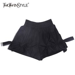 Short noir Patchwork Bowknot pour femmes taille haute décontractée shorts amples vêtements de mode féminine heure d'été 210521